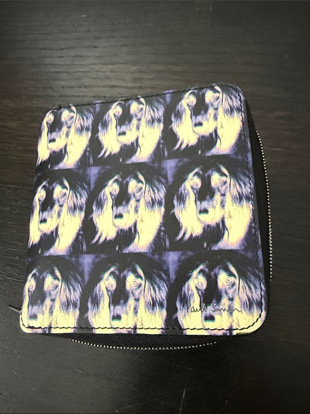 NWT Paul Smith Dog Portrait Zip-around Wallet - Purple & Cream. Leather